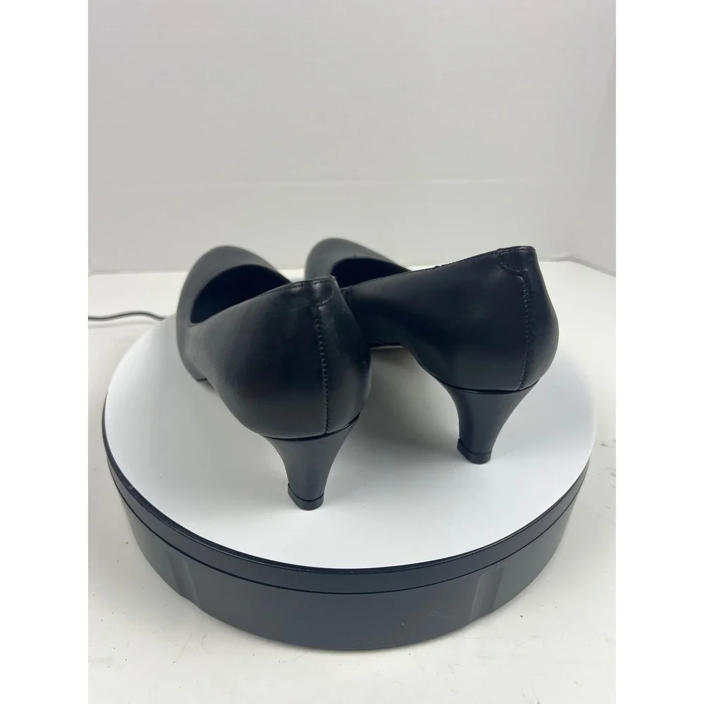 R2‎ Hommerson Womens Black Leather Kitten Pumps 9M Arch Support Comfort Heel